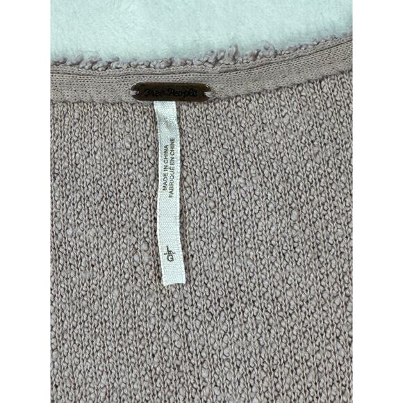 Free People Pink Mauve Boucle V Neck Pullover Crop Boxy Sweater Top Large - Picture 6 of 8